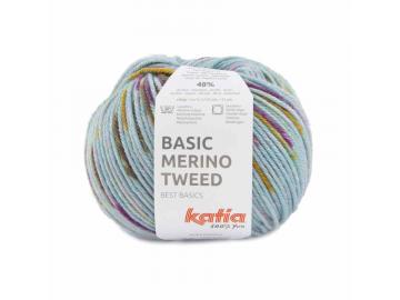 Basic Merino Tweed Farbe 406 wasserblau-ocker-fuchsia