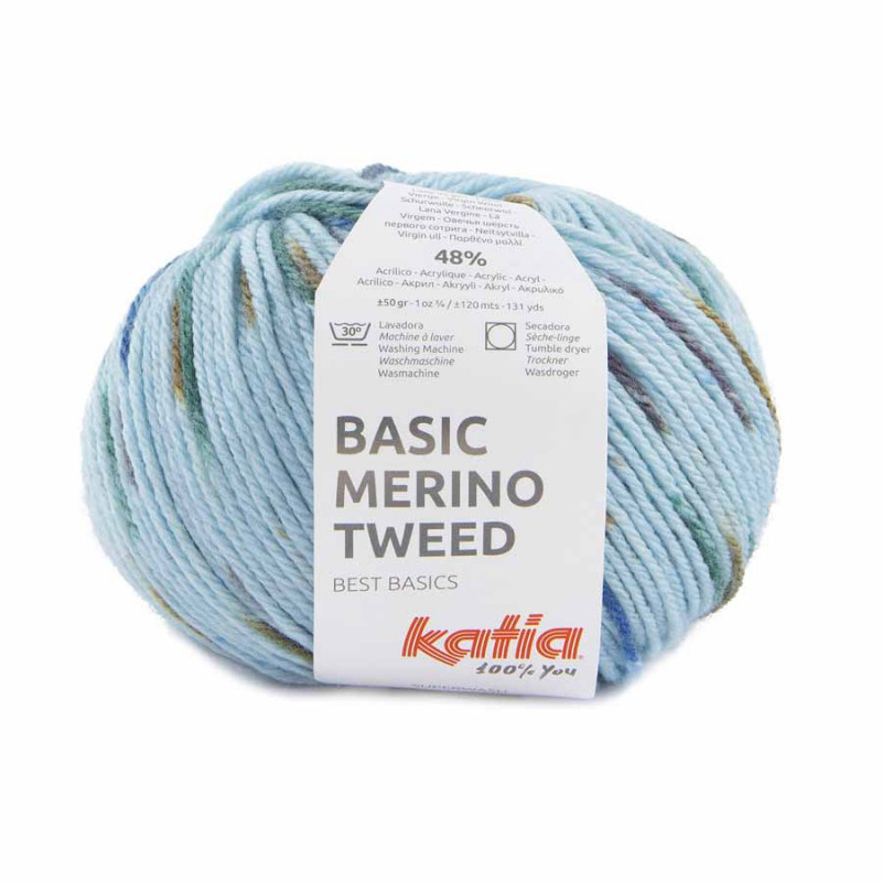 Basic Merino Tweed Farbe 407 himmelblau-blau-braunbeige