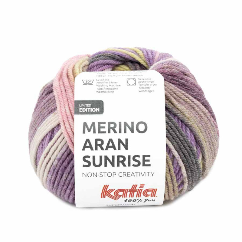Merino Aran Sunrise Farbe 304 lila-rosé-gelbgrün