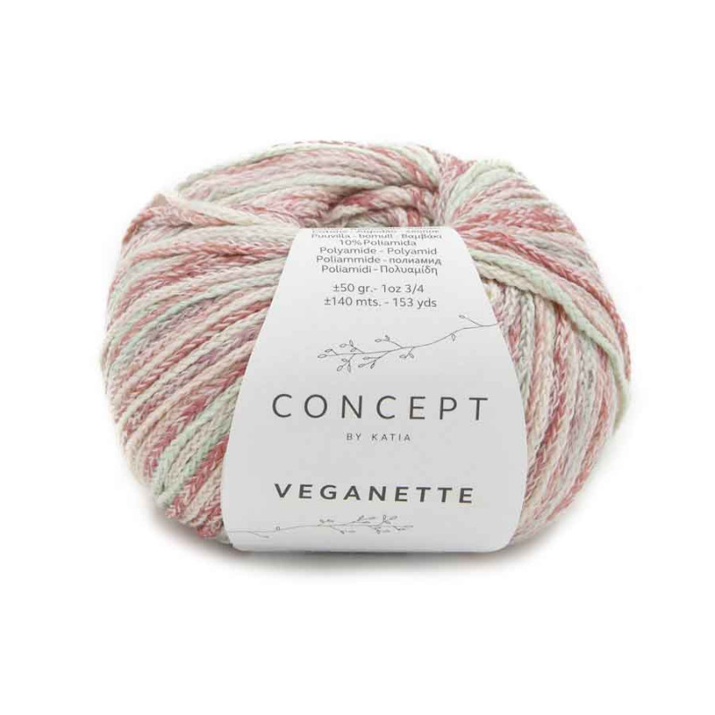 Veganette Farbe 109 minzgrün-rose-rostrot-lachsorange
