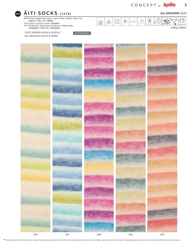 Äita-Socks Farbe 204 wasserblau-zitronengelb-rosé-grün
